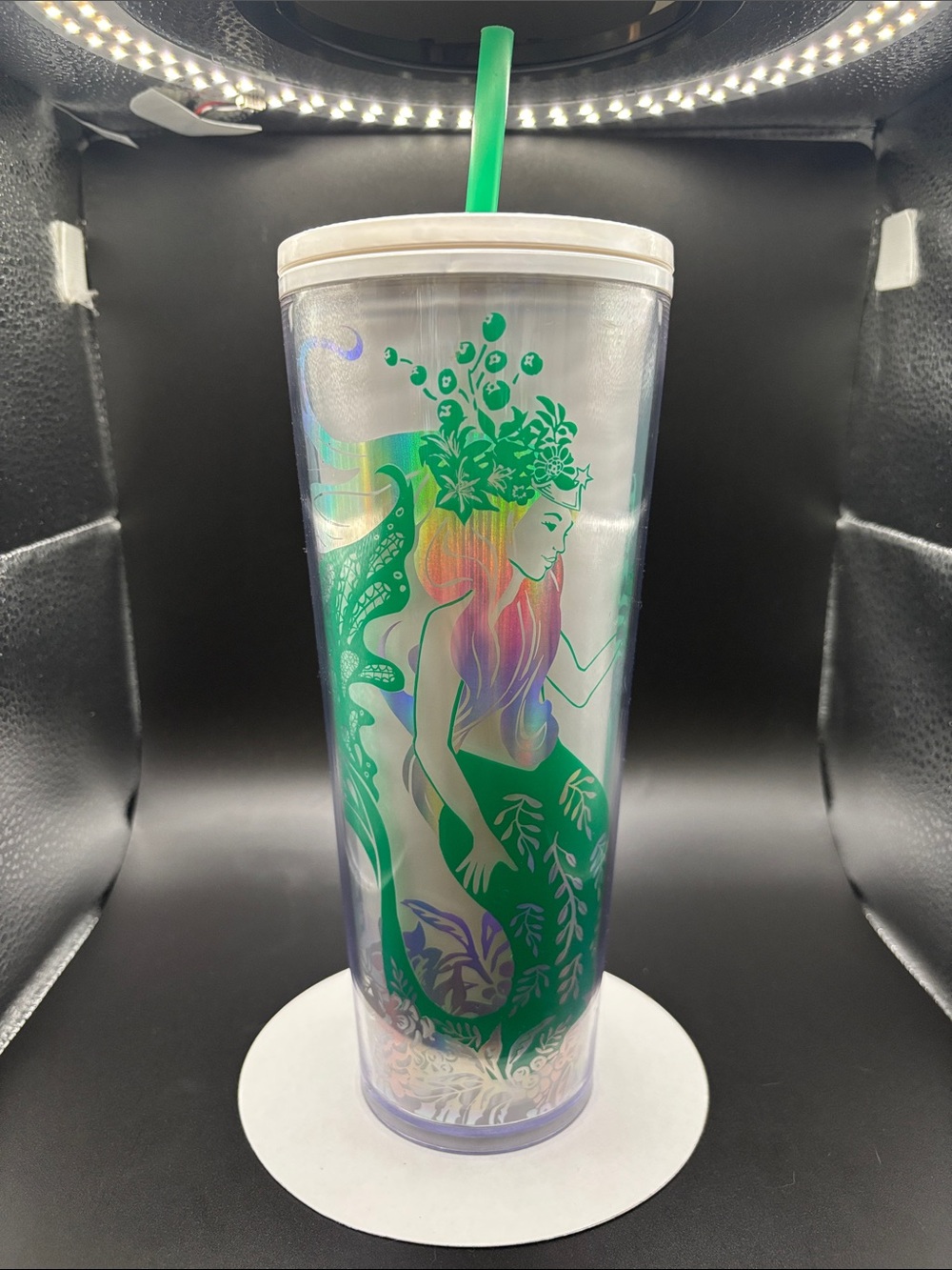 Starbucks Mermaid Silver Green Rainbow color changing 24oz tumbler NWT